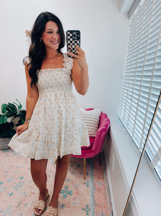 Trellis Yellow Floral Mini Dress