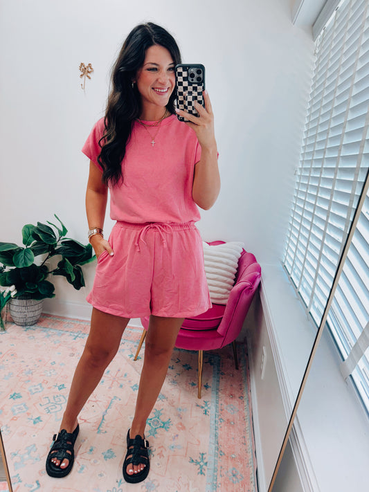 Pink Mineral Open Back Romper