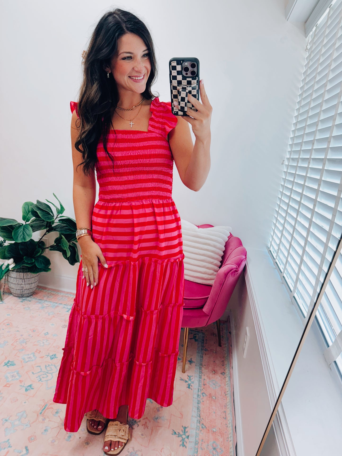 Sunset Stripes Smocked Tiered Maxi Dress