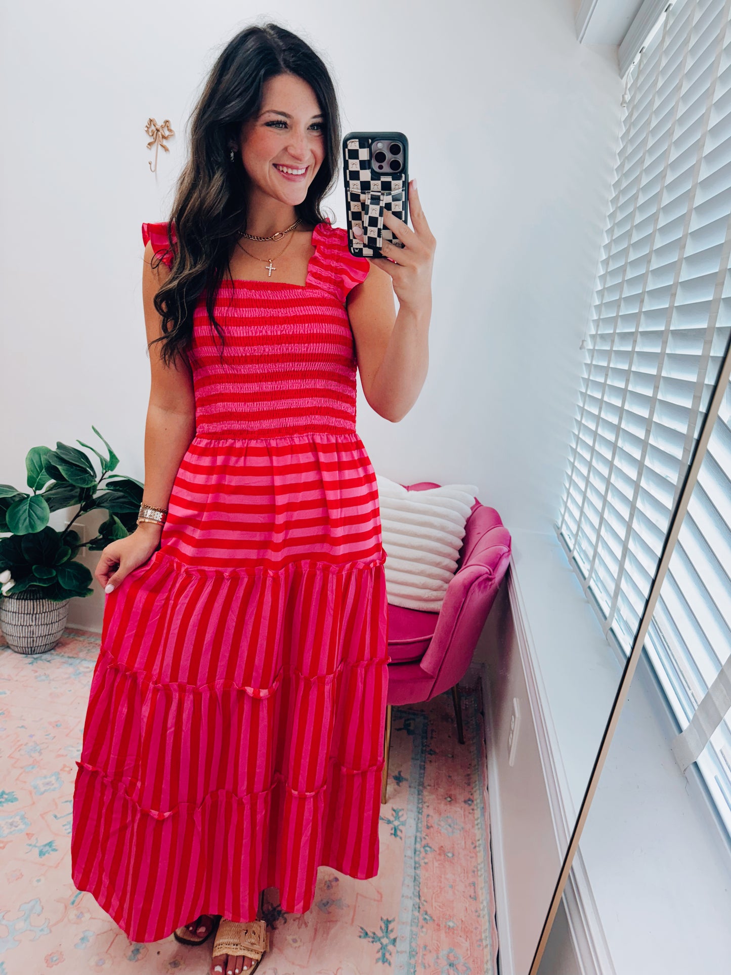 Sunset Stripes Smocked Tiered Maxi Dress