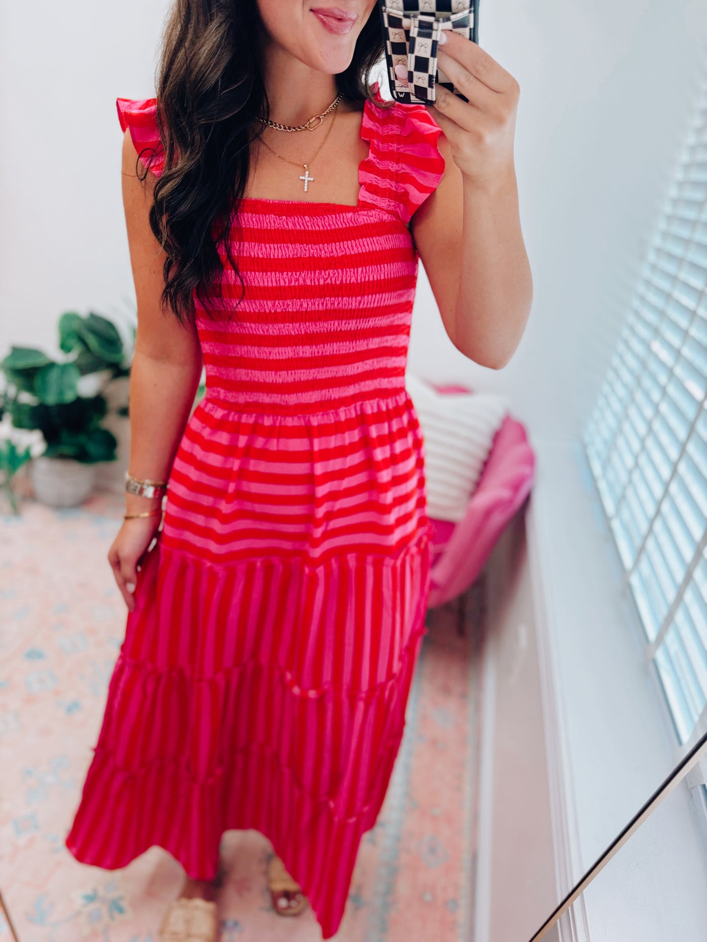 Sunset Stripes Smocked Tiered Maxi Dress