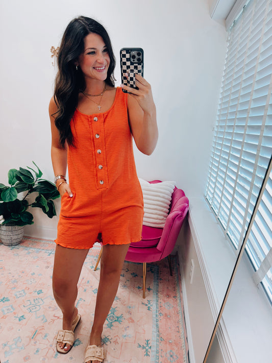 Grapefruit Orange Button Romper