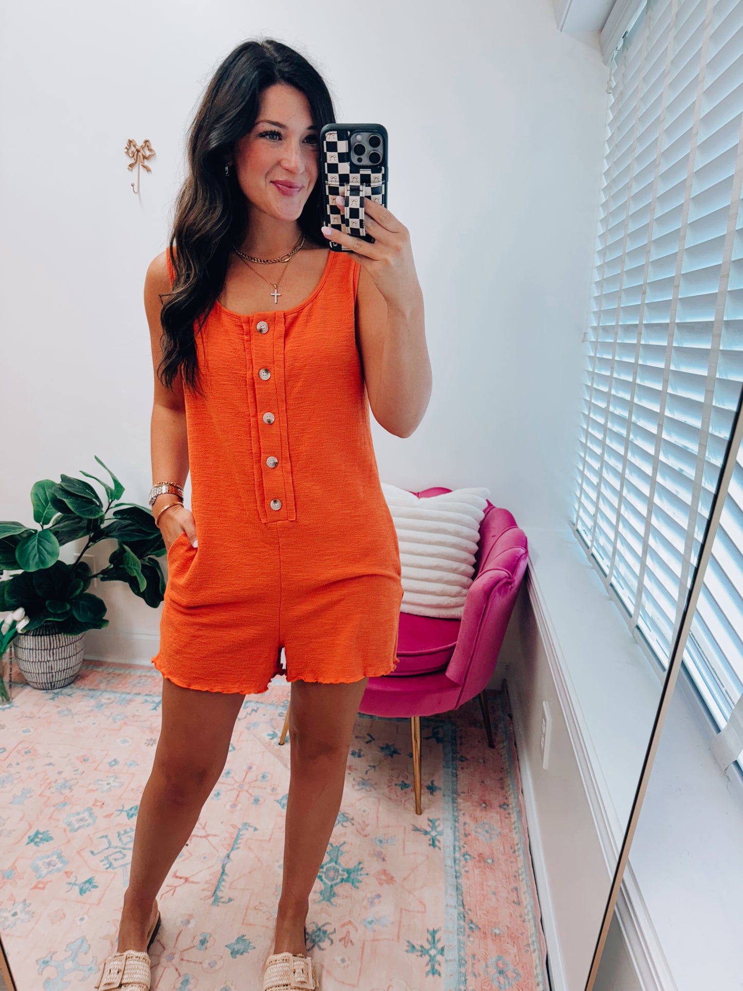 Grapefruit Orange Button Romper