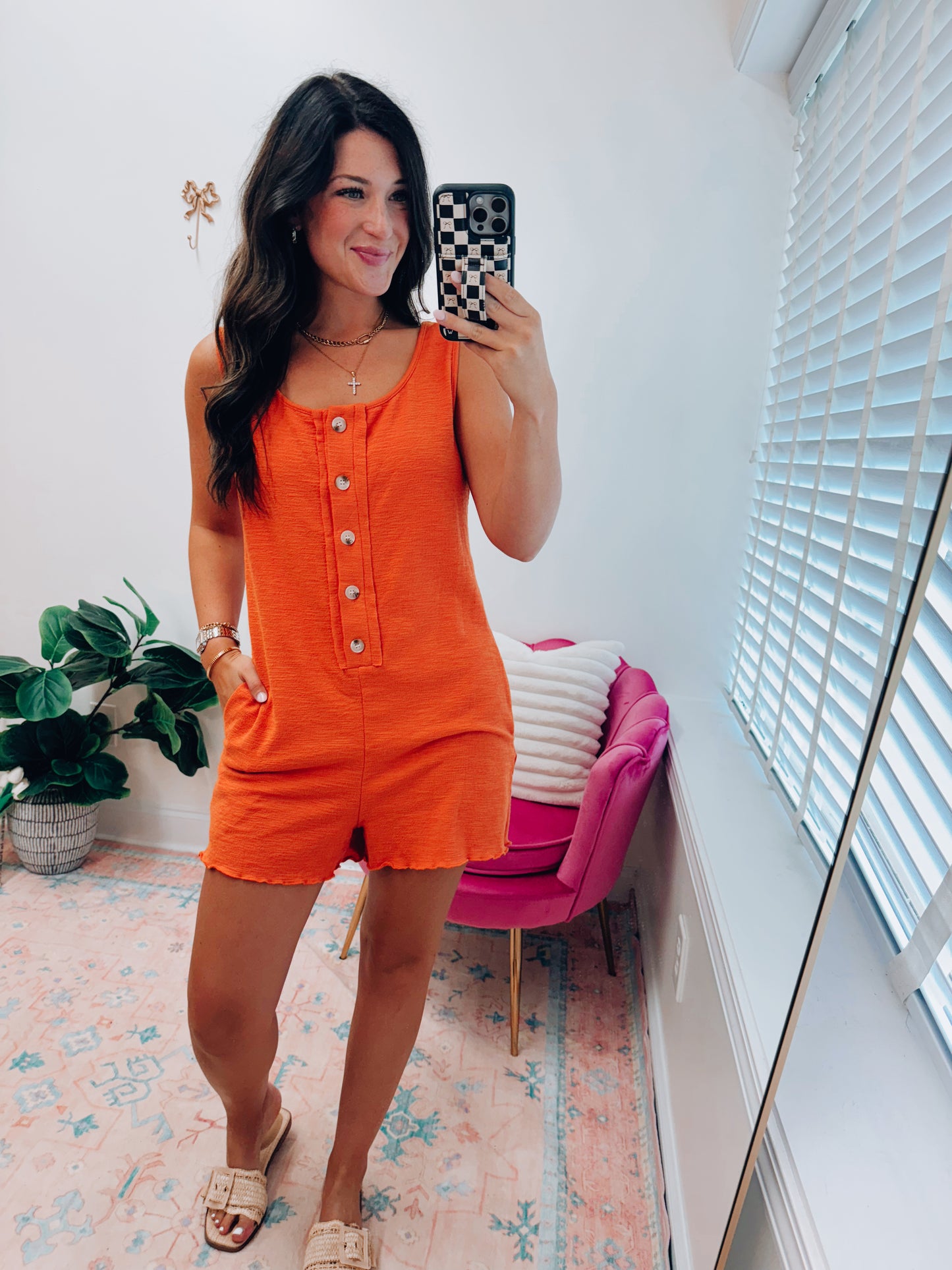 Grapefruit Orange Button Romper