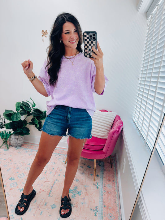 Ruby Mineral Wash Oversized Tee - Lavender