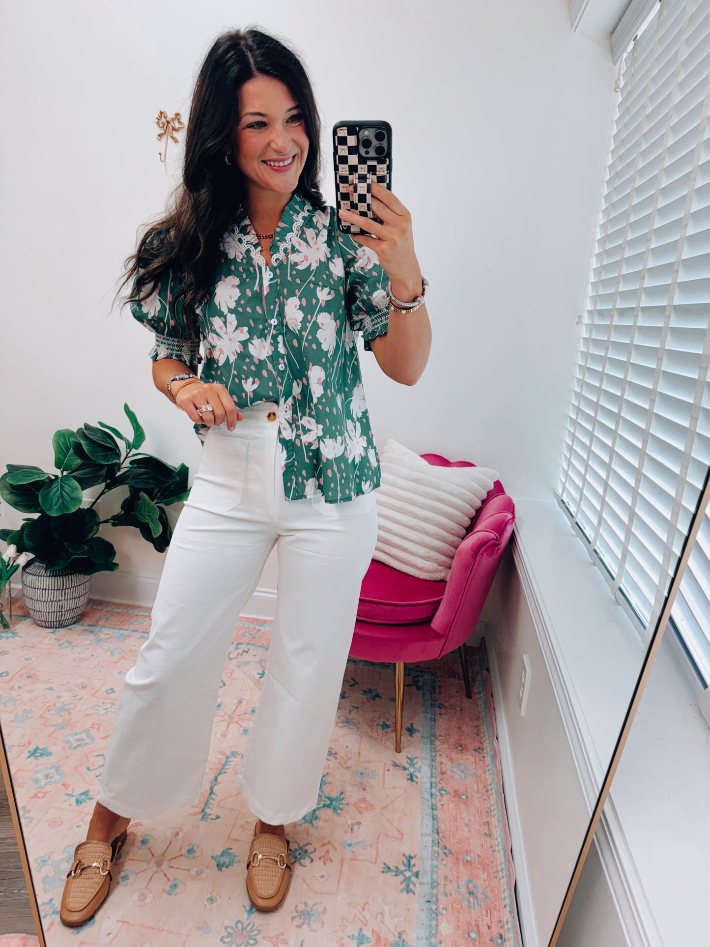 Trish Green Mix Scallop Top
