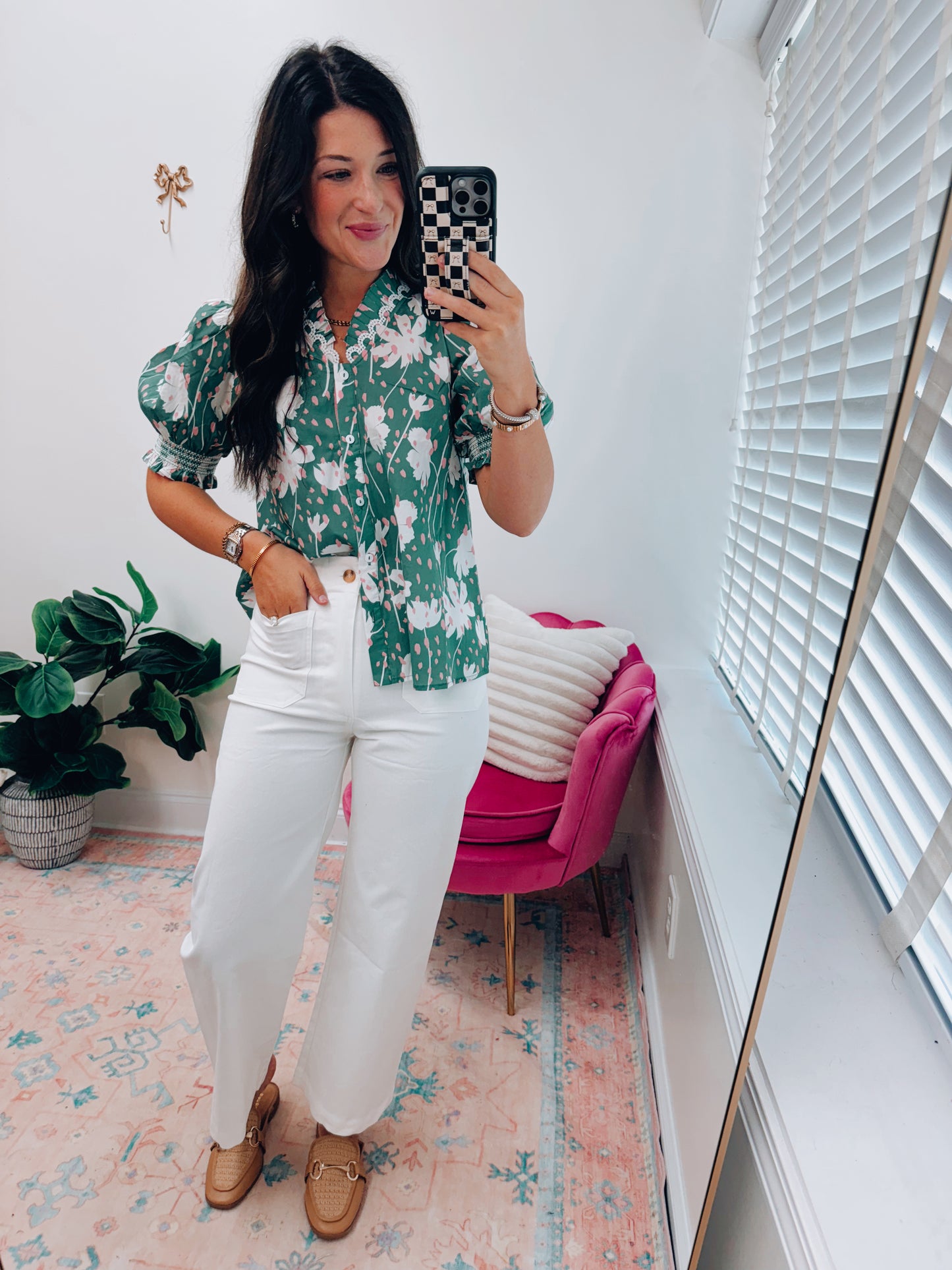 Trish Green Mix Scallop Top