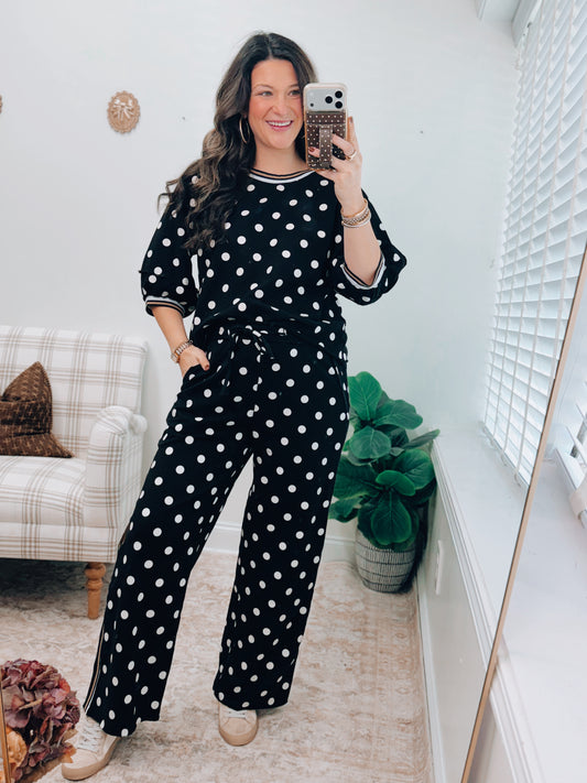 Colette Polka Dot Color Block Pants Set - Black