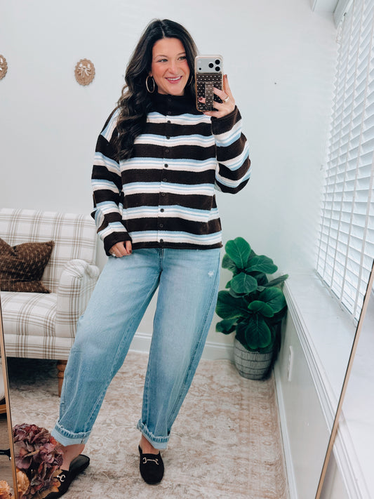 Cozy Season Striped Button Cardigan Top