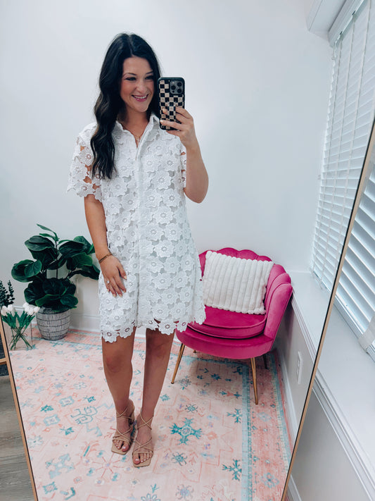 White Floral Overlay Mini Dress