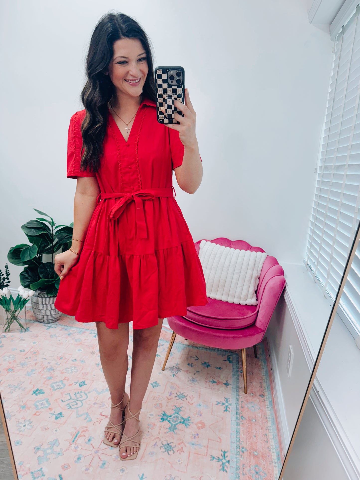 Red Half Scalloped Mini Dress