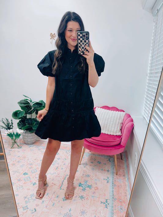 Holly Black Button Down Mini Dress