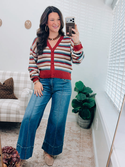 Burgundy Multi Striped Cardigan
