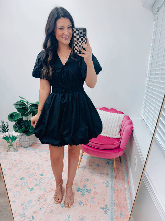 Bow Tie Puff Mini Dress
