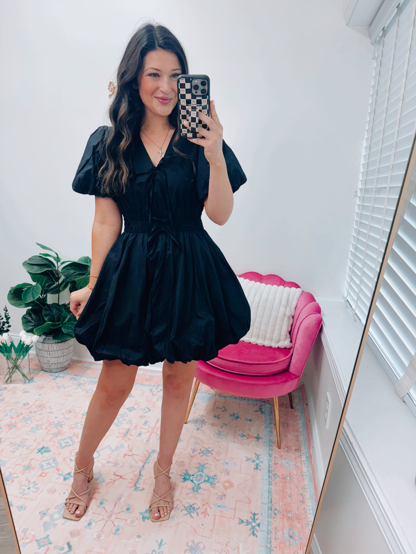Bow Tie Puff Mini Dress