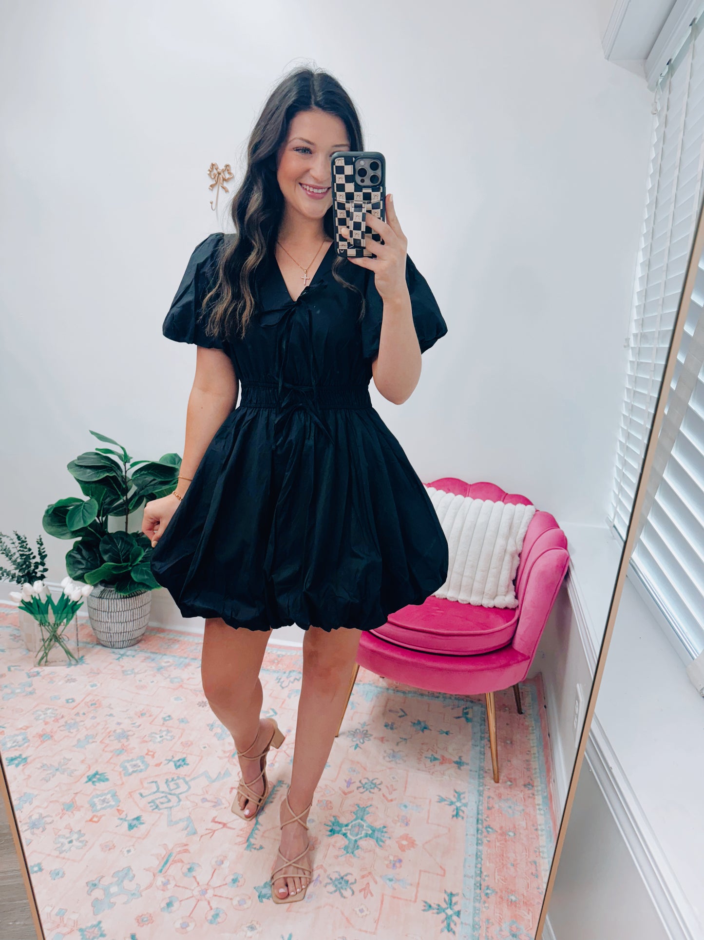 Bow Tie Puff Mini Dress
