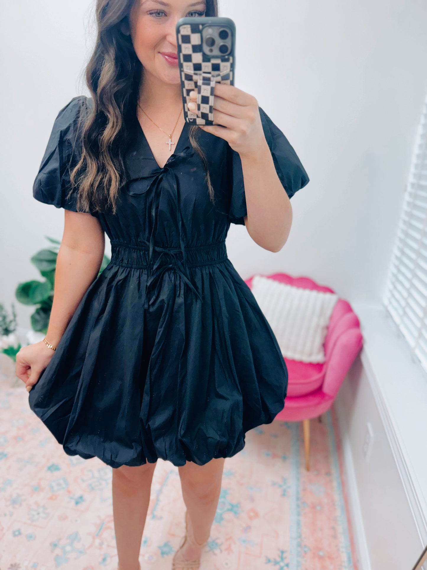 Bow Tie Puff Mini Dress