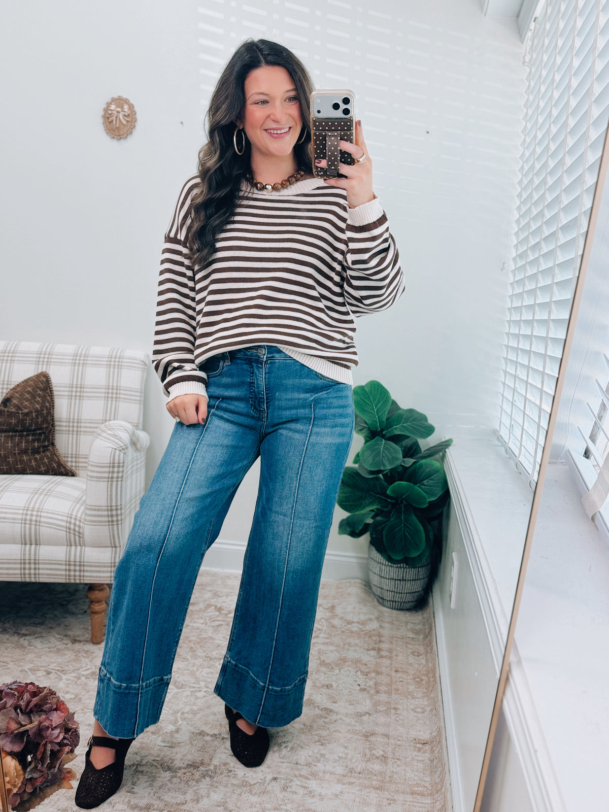 Brynn Striped Knit Button Top