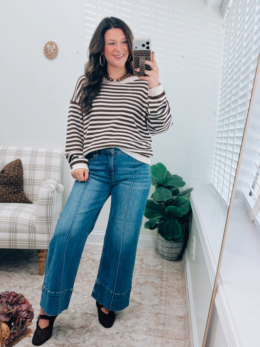 Brynn Striped Knit Button Top