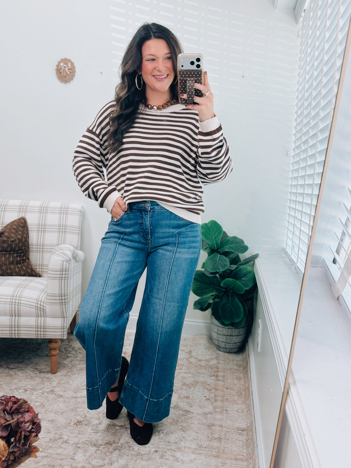 Brynn Striped Knit Button Top