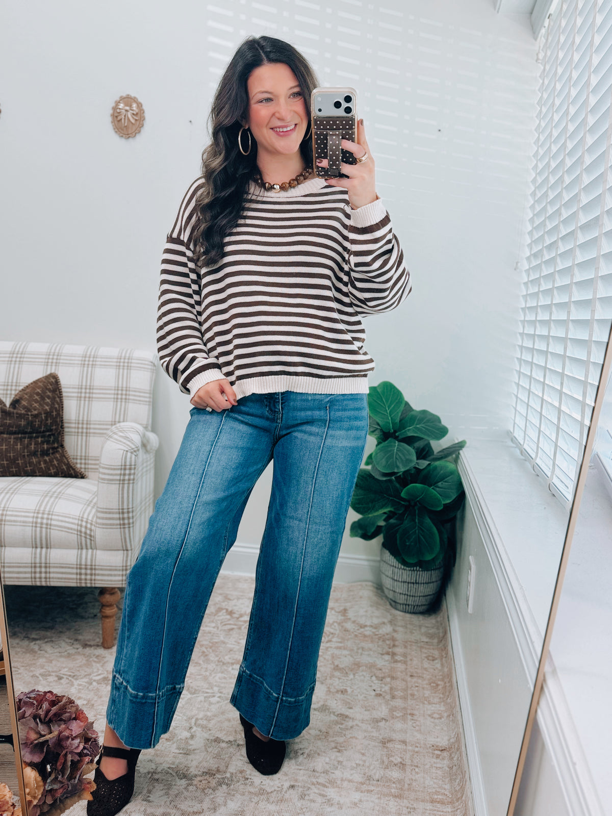 Brynn Striped Knit Button Top