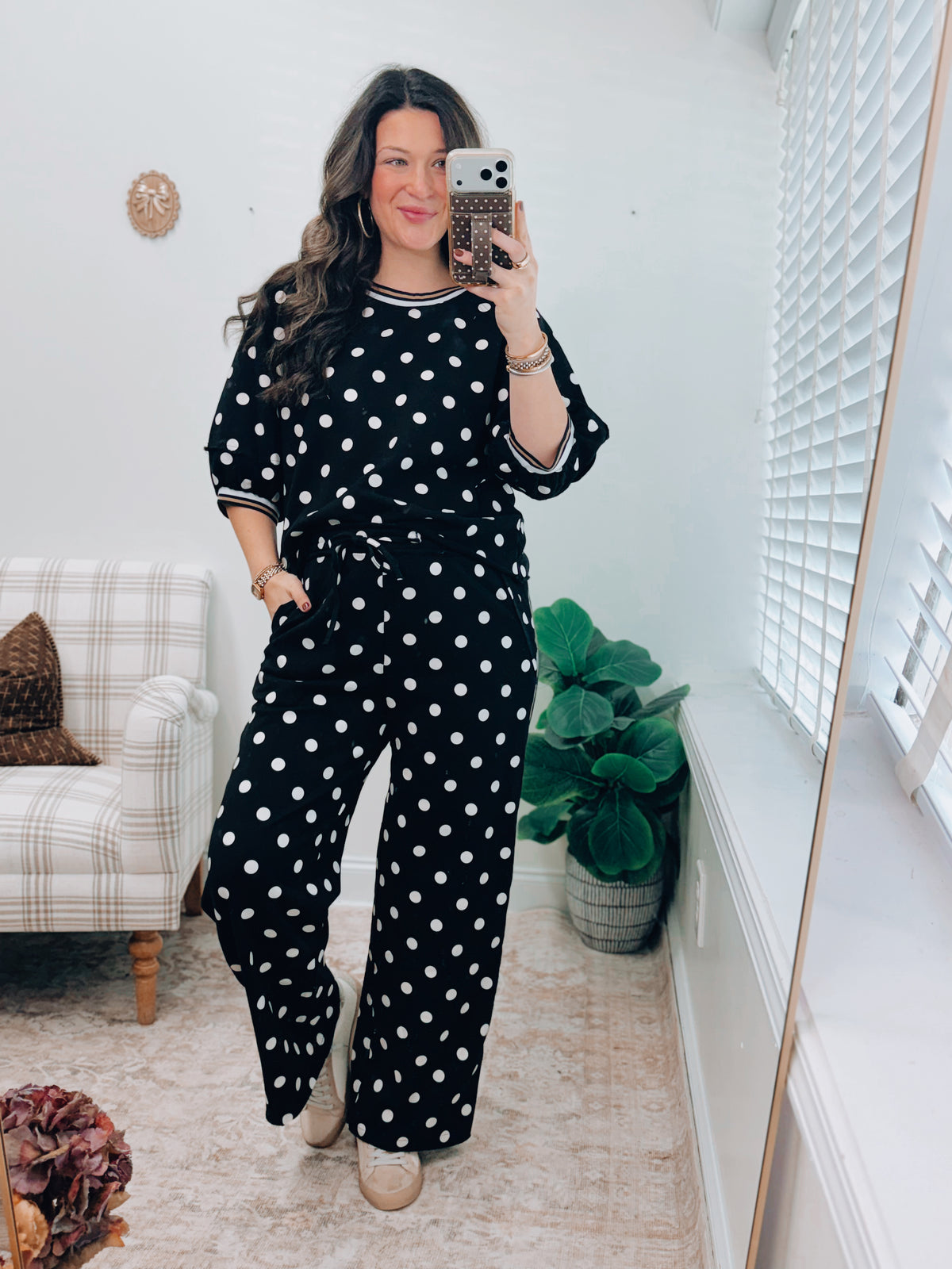 Colette Polka Dot Color Block Pants Set - Black
