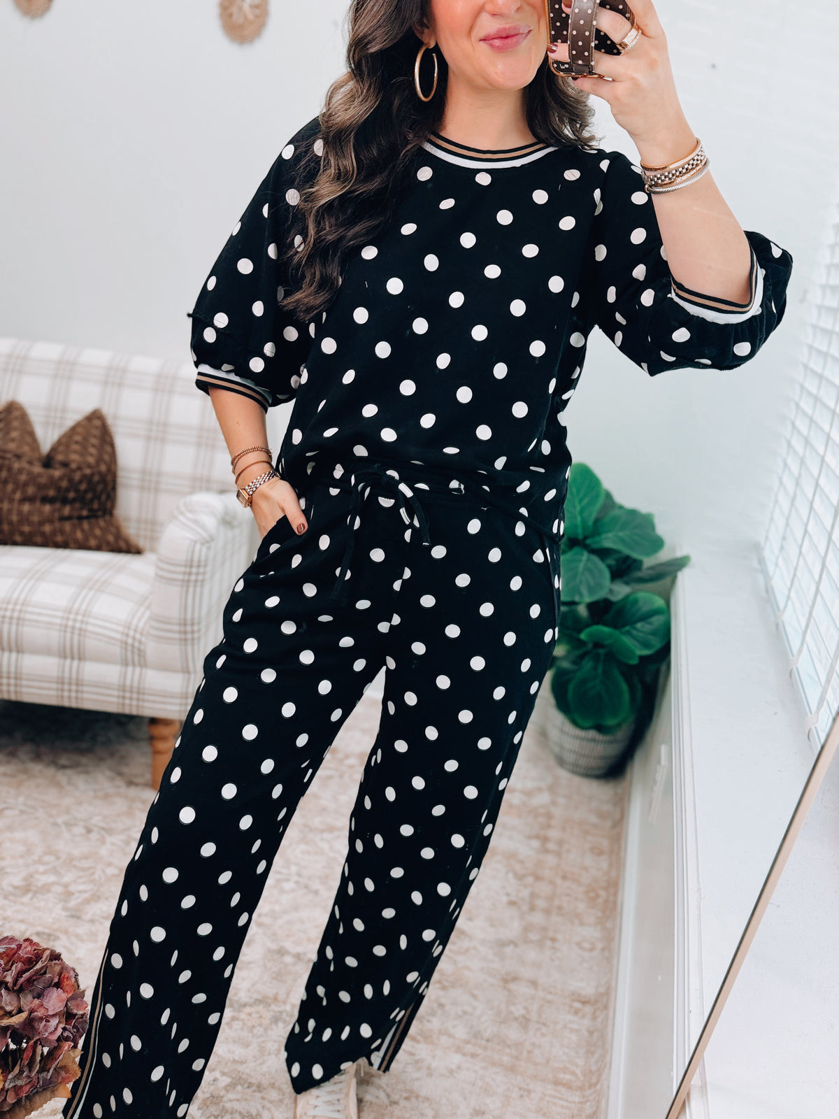 Colette Polka Dot Color Block Pants Set - Black