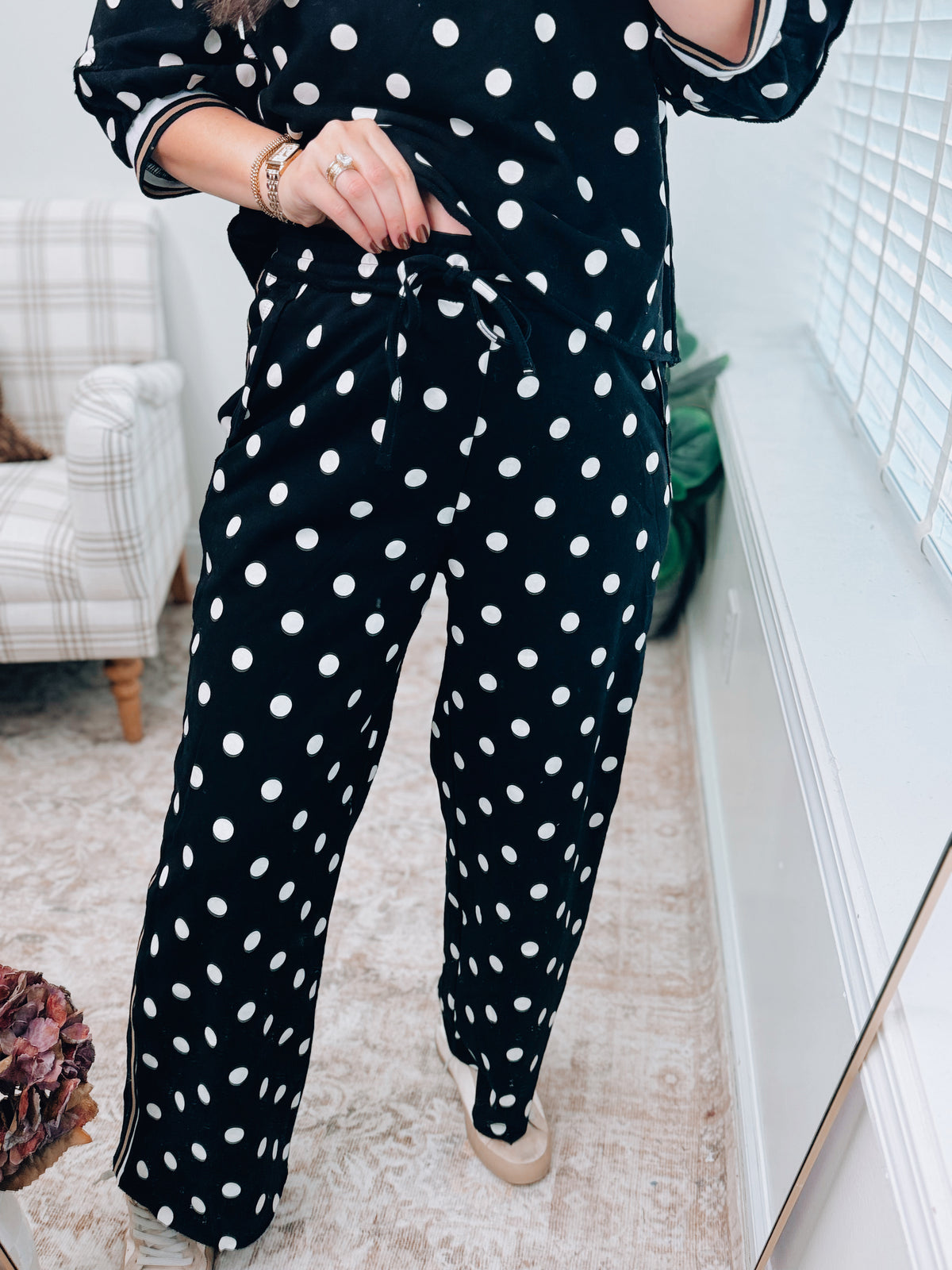 Colette Polka Dot Color Block Pants Set - Black