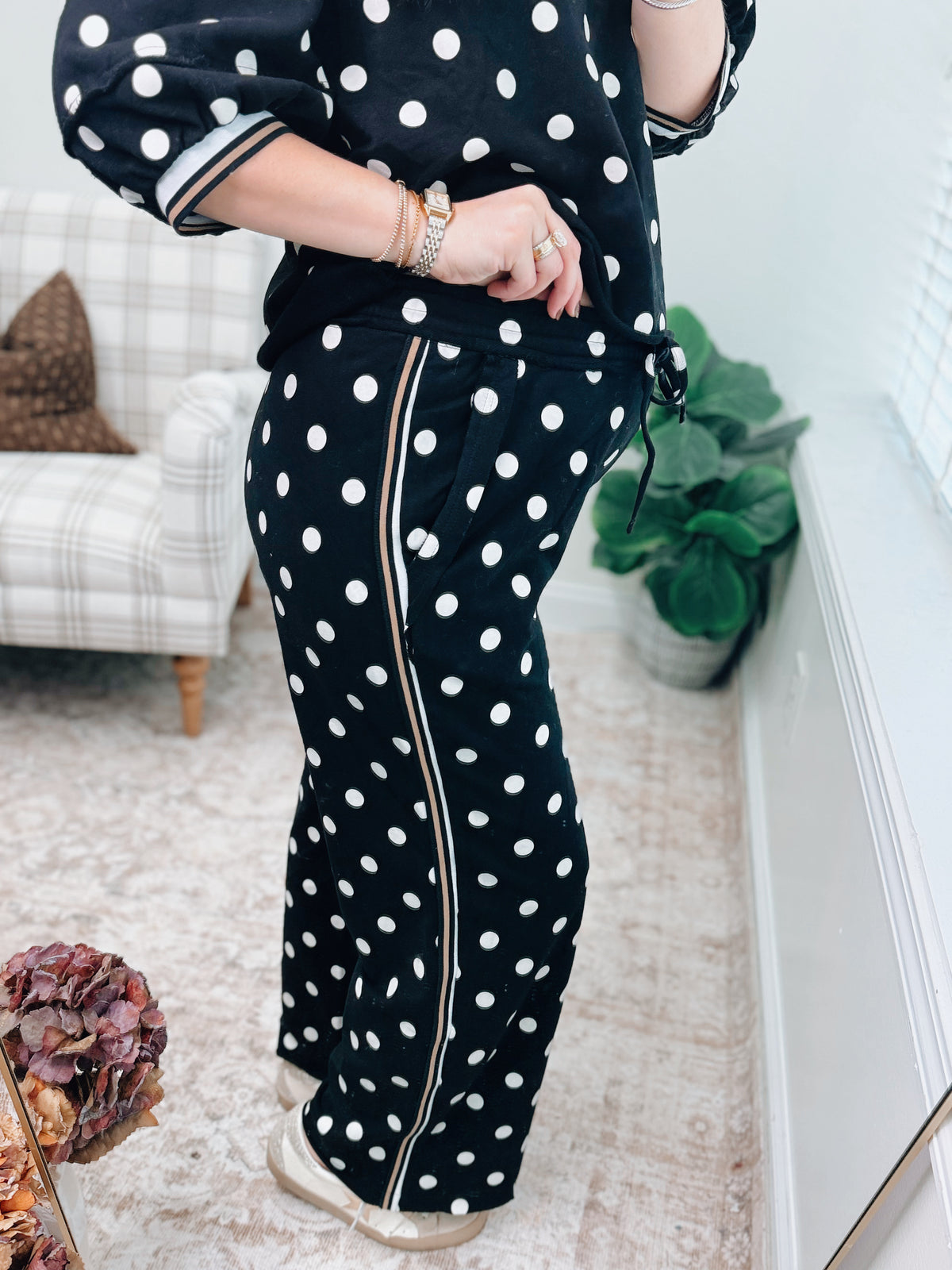 Colette Polka Dot Color Block Pants Set - Black