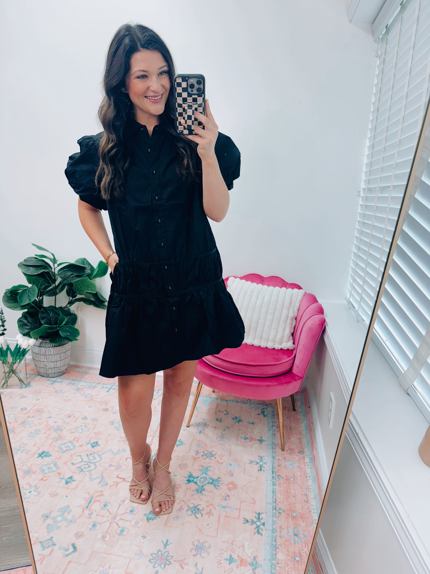 Holly Black Button Down Mini Dress