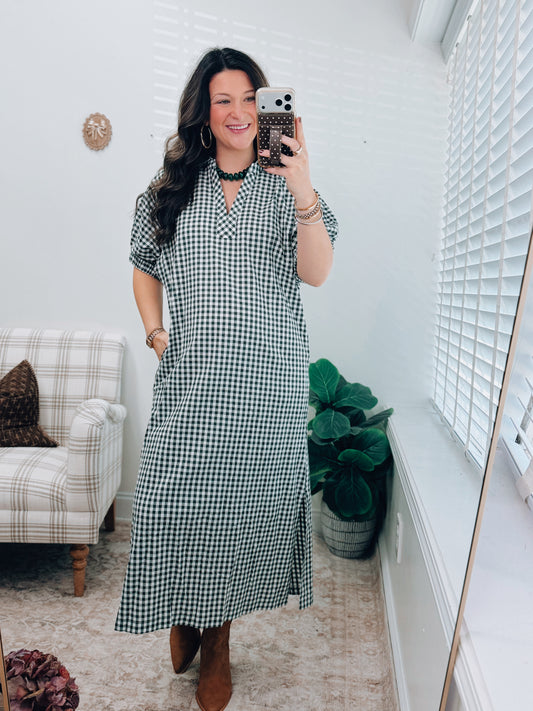 Maple Green Gingham Midi Dress