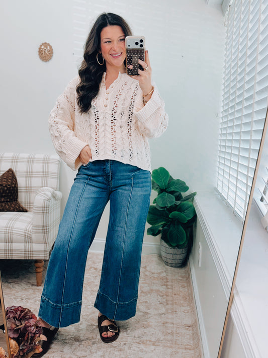 Wrenley Risen Pleated Wide Leg Denim