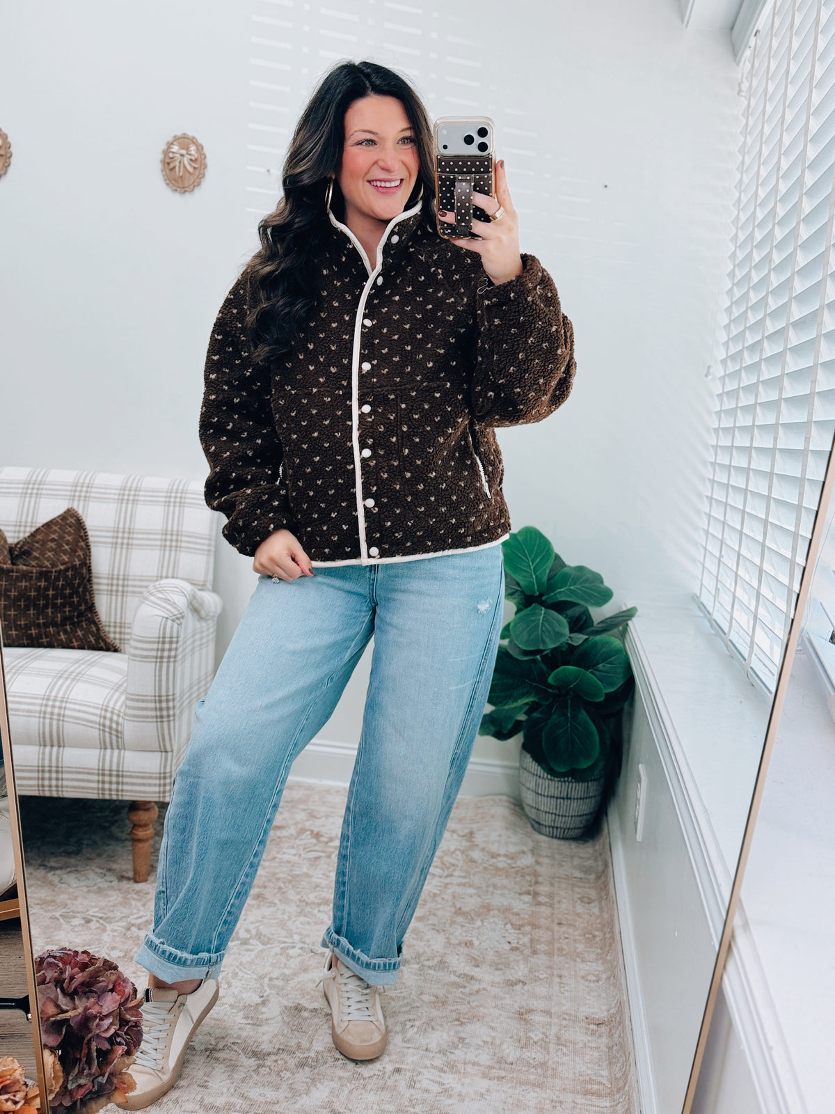 Fern Sherpa Dot Fleece Jacket - Brown