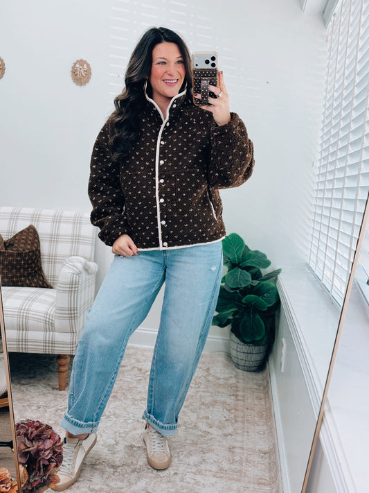 Fern Sherpa Dot Fleece Jacket - Brown