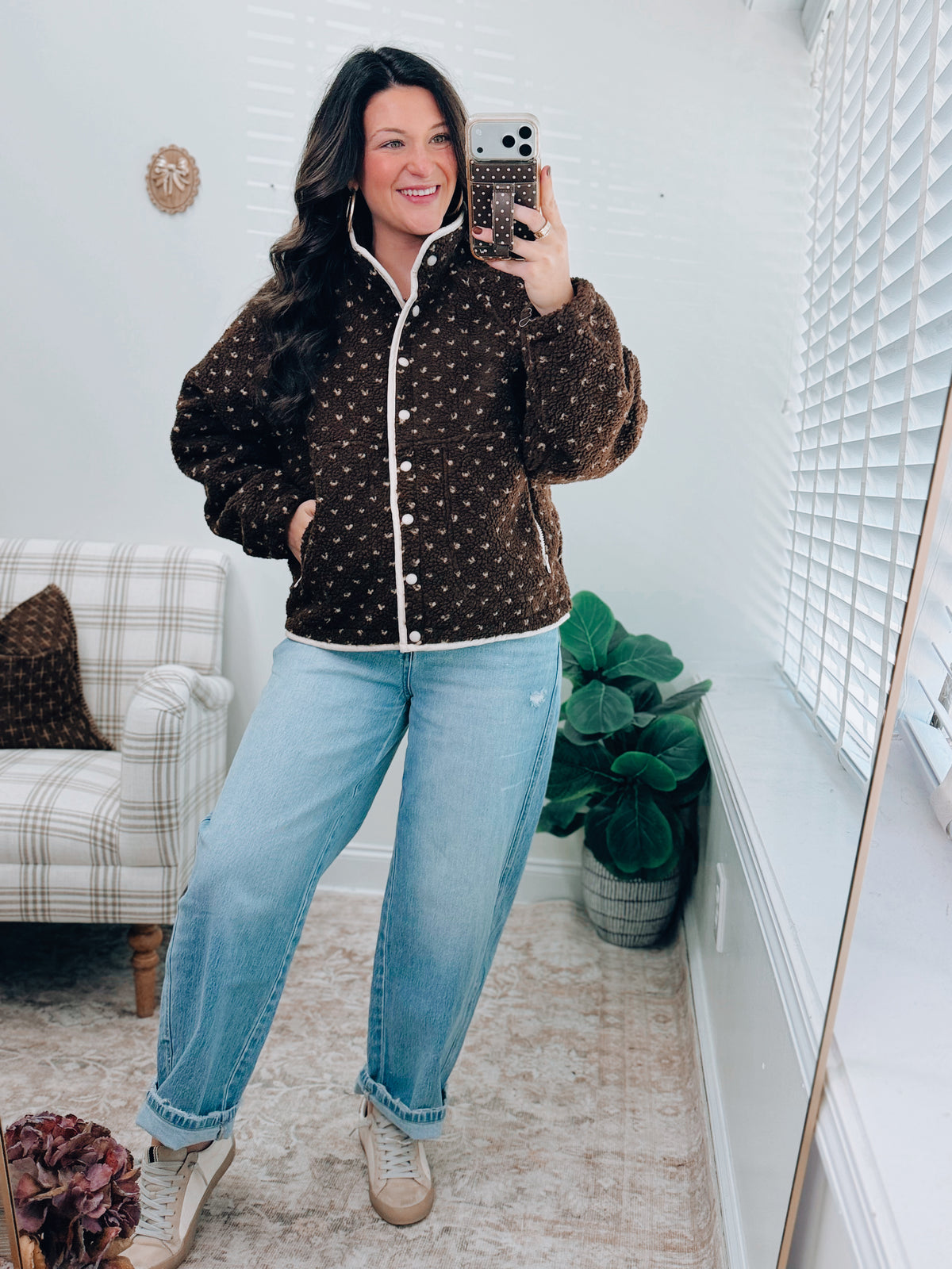 Fern Sherpa Dot Fleece Jacket - Brown