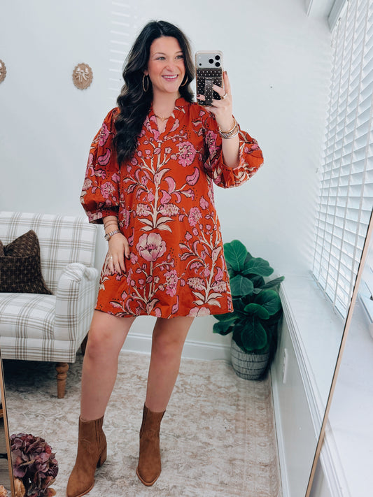 Delaney Rust Floral Mix Mini Dress