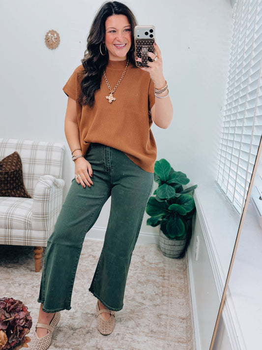 Veda Ribbed Mock Neck Top - Camel