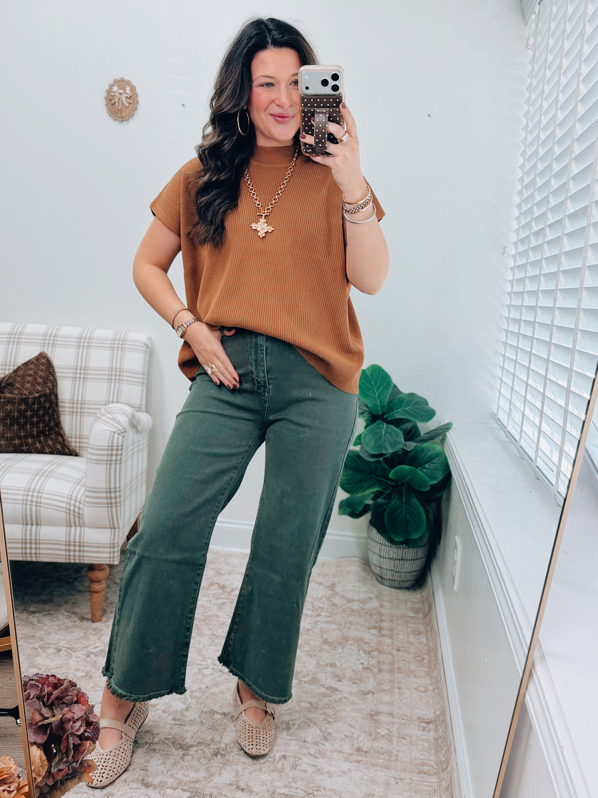Veda Ribbed Mock Neck Top - Camel
