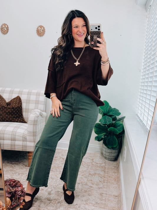 Maisie Dark Olive Washed Cropped Denim