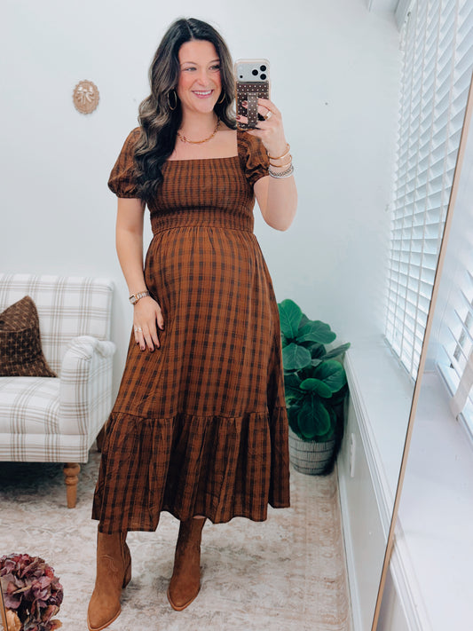 CURVY Estelle Plaid Smocked Midi Dress