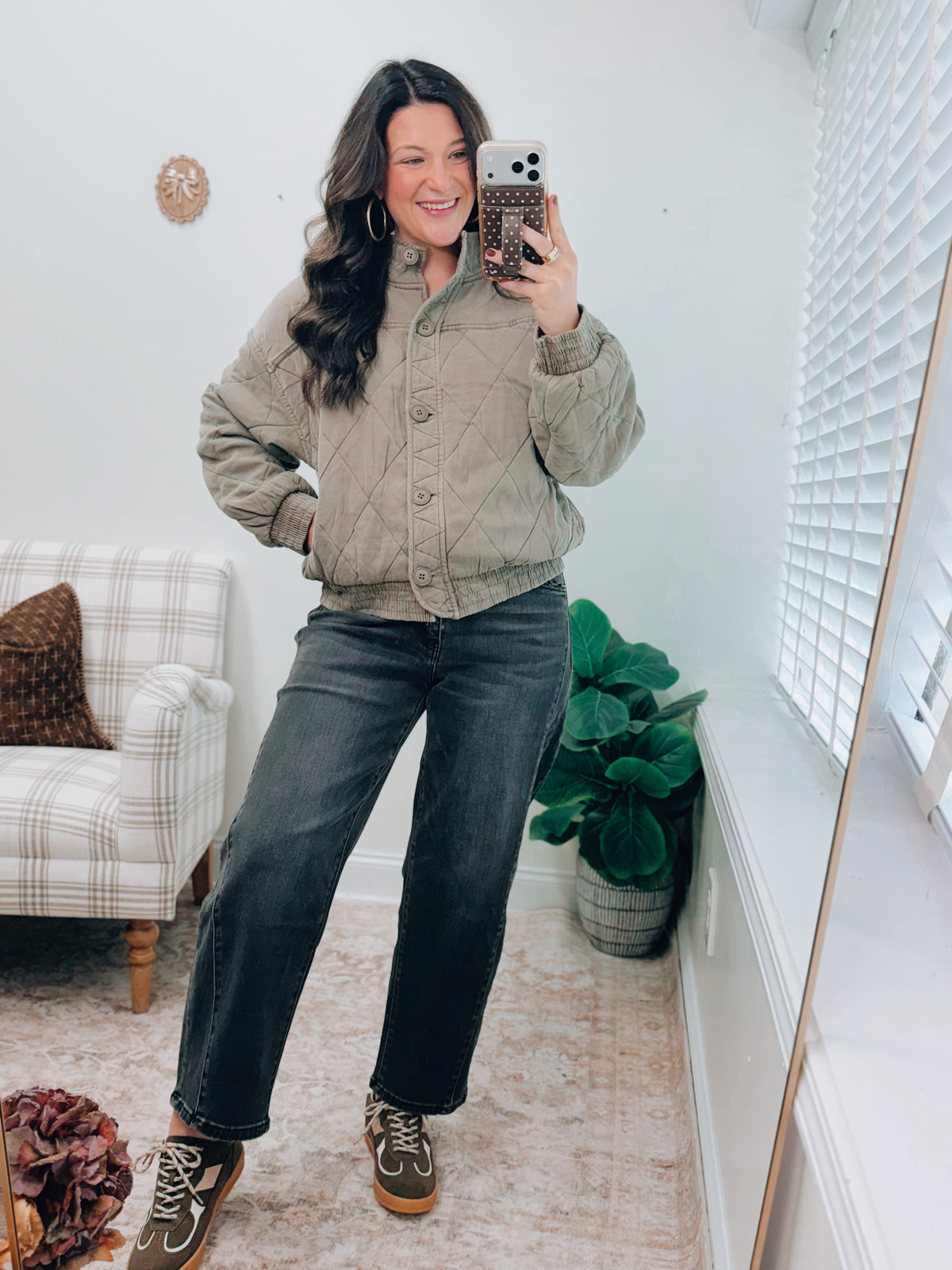 Olive Quilted Button Jacket