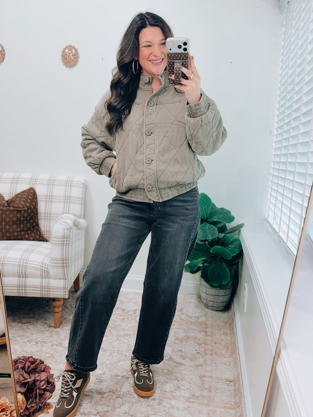 Olive Quilted Button Jacket