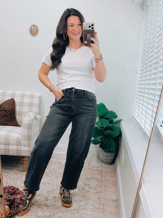 Dixie Vintage Black High Rise Barrel Denim