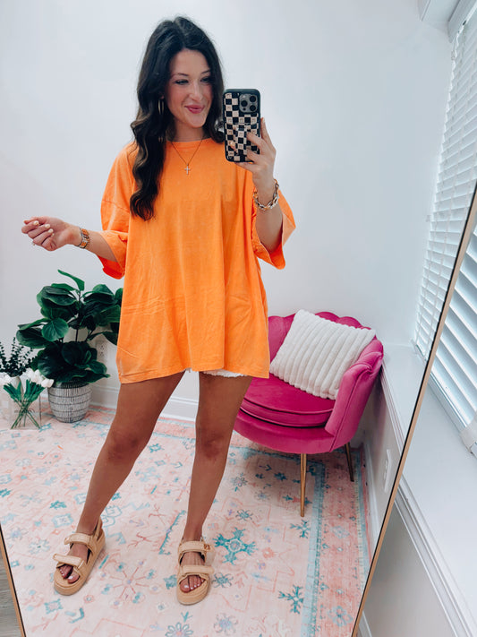Oversized Mineral Washed Tee - Orange