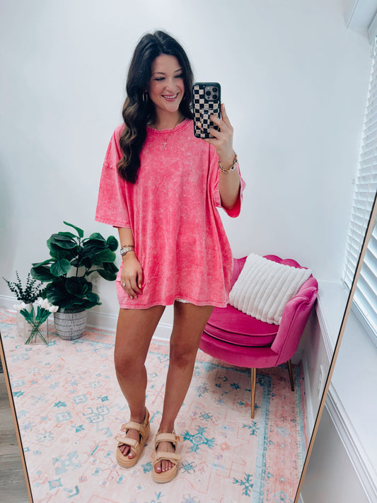 Oversized Mineral Washed Tee - Pink