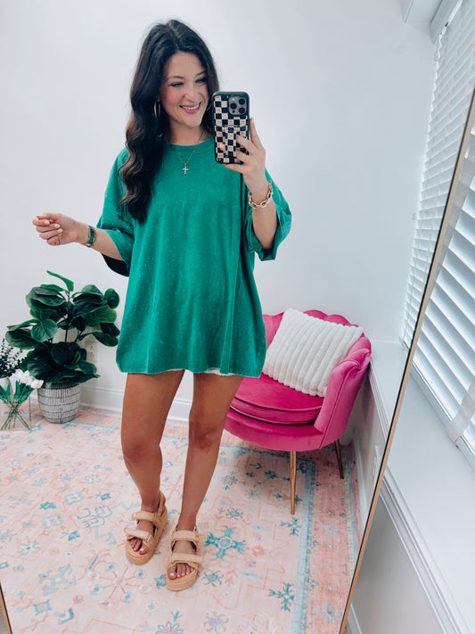 Oversized Mineral Washed Tee - K Green