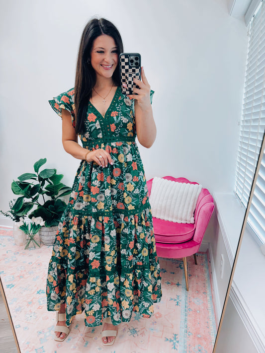 CURVY Floral Crochet Trim Midi Dress