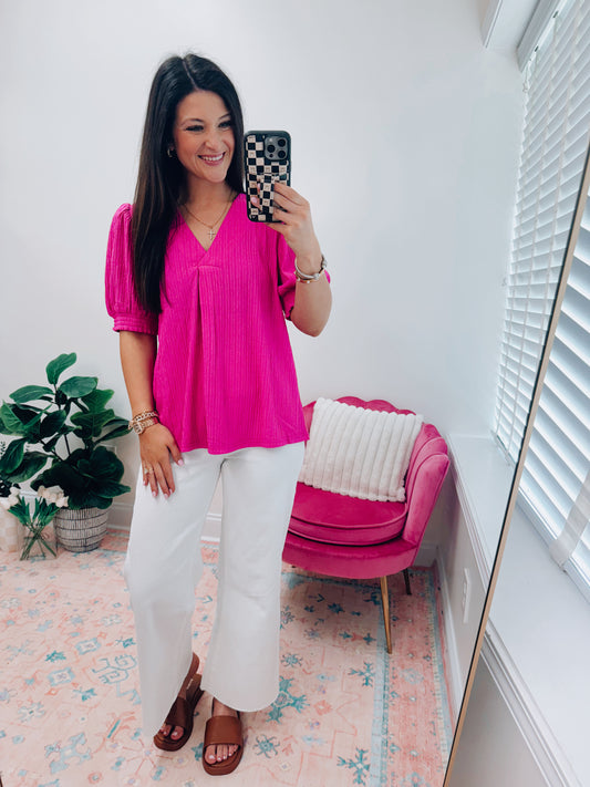Fuchsia Textured Puff Top