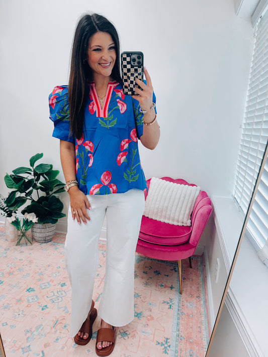 Caroline Blue Floral Top