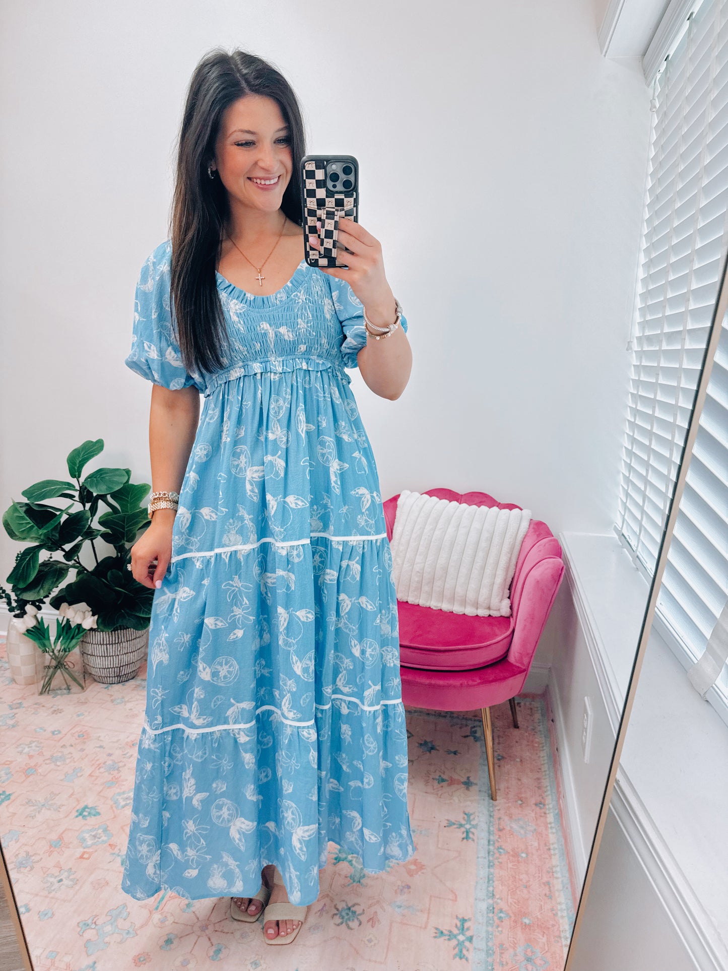 Fruit Smocked Tiered Maxi Dress